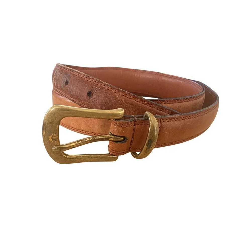 Coach 5914 Mens British Tan Full Grain Leather Belt Solid Brass Buckle Sz 38 VTG